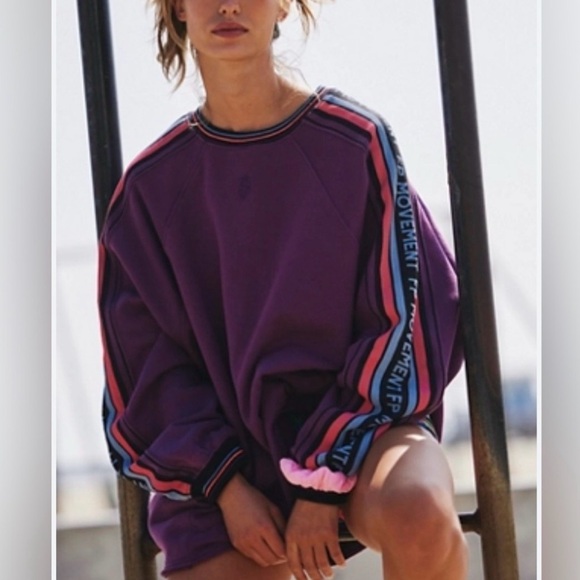 Free People Tops - Free People - Birdie Pullover Black Tea Oversized Pocket Sweatshirt Size XS